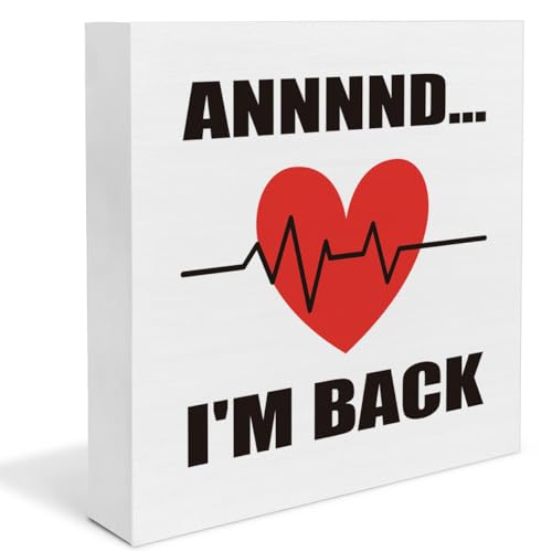 Heart Surgery Recovery Gifts for Patients, Annnnd I'm Back Heartbeat Wooden Sign Decor, Heart Attack Survivor Gifts from Friend Doctor Nurse - color: ANNNND