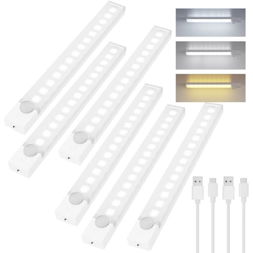 Rechargeable Under Cabinet Lighting 12 Inch 6-Pack, Motion Sensor Light Indoor 3 Color Temps, Dimmable Battery Operated Closet Lights, Wireless Under Counter Lights for Kitchen, Stairs - size: 12inch-6pack