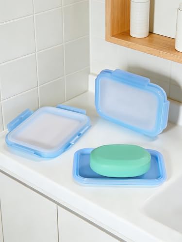 Silicone Compact Leakproof Travel Soap Case (Blue) | Soap Holder Travel with Drainage Layer, Portable Bar Soap Holder for Gym, Camping & Bathroom, Soap Box Container Toiletries - color: Blue