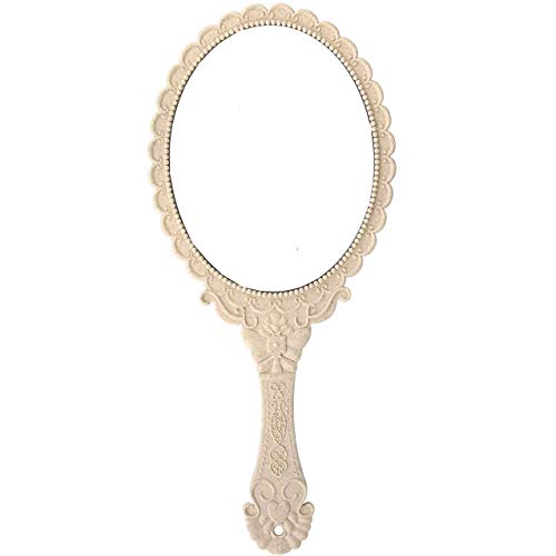 Weahre Hand Mirror Makeup Mirrors Handheld Decorative Personal Vintage Cosmetic Travel Mirrors (Beige) - color: Beige