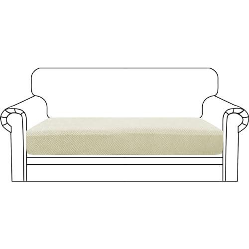 ZNSAYOTX Stretch Cushion Covers Sofa Loveseat Cushion Couch Seat Covers Slipcovers Soft Replacement Unique Pattern Furniture Protector with Elastic Bottom (Light Beige, 1 Pc 2-Seat Cushion Cover) - color: Light Beige, size: 1 Cushion Loveseat