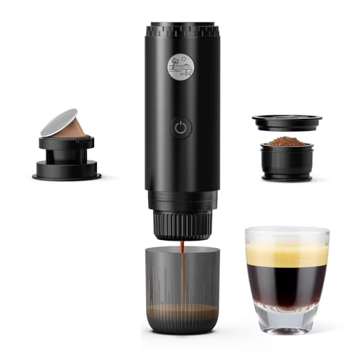 RECAFIMIL Portable 2-in-1 Coffee Maker, Portable 20 Bar Espresso Machine with Automatic Heating, Compatible with NS and Ground Coffee for Camping, Hiking Travel and Home (Black) - color: BLACK