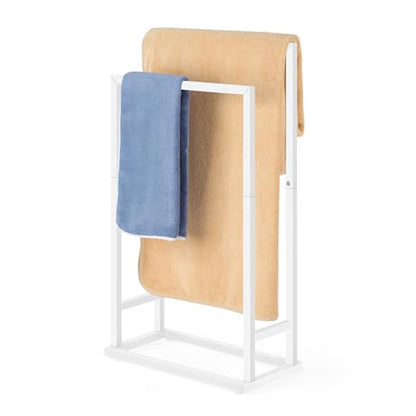 Freestanding Towel Rack for Bathroom 2 Tier Small Metal Hand Towel Holder Stand Towel Bar Towel Drying Rack Floor for Bedroom Laundry Room, White - color: White