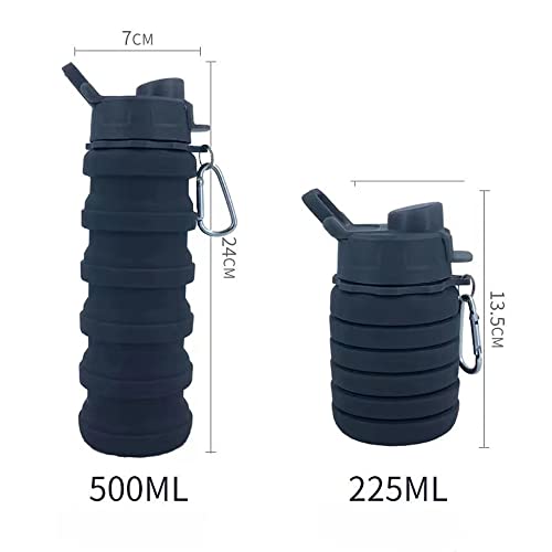 Collapsible Water Bottles 2 Pack Silicone Water Bottle with Carabiner Expandable Water Bottle 500ml Portable Sport Water Bottle for Travel Camping.(Black+Purple) - color: Black+Purple