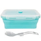 CARTINTS Large Collapsible Camping Food Containers, 1200ml Silicone Lunch Container, Microwave Safe Reusable Meal Prep Container For Indoor&Outdoor Kitchen With Foldable Spoon, Blue