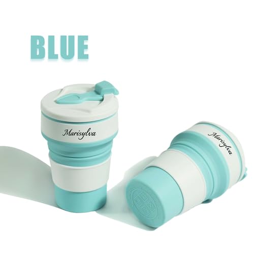 12oz Collapsible Water Bottles, Silicone Foldable Portable Travel Water Bottle, Folding Lightweight Reusable Leakproof for Traveling Camping Hiking Cycling Yoga Sports Blue - color: Blue