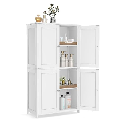 VASAGLE Floor Storage Cabinet, Shaker Cabinet with 2 Adjustable Shelves, 4 Doors, Tall Freestanding Organizer Unit, for Kitchen Bathroom Living Room, Cloud White UBBC553WH01S - color: Cloud White, style: 4 Doors（42.7"）