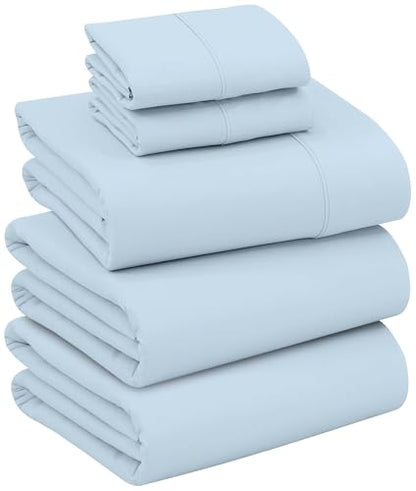 RUVANTI 100% Cotton Percale Sheets Split King Size, Baby Blue | Crisp Cooling, Deep Pocket 16", Soft Breathable & Durable, Hotel-Style, 5 Piece Set - color: Baby Blue, size: Split King