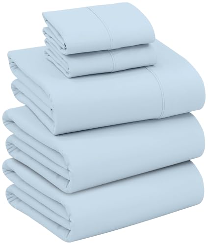RUVANTI 100% Cotton Percale Sheets Split King Size, Baby Blue | Crisp Cooling, Deep Pocket 16", Soft Breathable & Durable, Hotel-Style, 5 Piece Set - color: Baby Blue, size: Split King