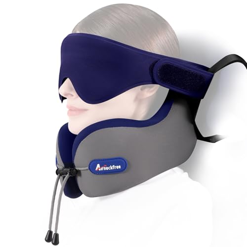 Neck Pillow for Traveling, Travel Pillow for Airplanes with Ergonomic 360° Head Neck Support, Combo with 3D Eye Mask, No Head Bobbing Travel Essentials for Plane,Car,Train,Home-Grey - color: Grey