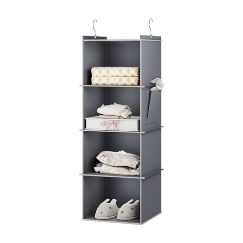 YOUDENOVA Hanging Closet Organizer, 4-Shelf Closet Hanging Storage Shelves, Grey - color: Grey, size: 4-SHELF