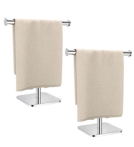 RUACQ T-Shape Hand Towel Holder Stand, Weighted Base Towel Rack, 12" Countertop Towel Holder for Bathroom, 304 Stainless Steel, Heavy Duty (Chrome, 2 Pack) - color: Chrome, size: Short - 12''(2pcs)