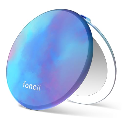 Fancii Taylor Travel Makeup Mirror with LED Light, Rechargeable, 10x /1x Magnifying & 3 Light Settings - Compact, Large 5” Wide Mirror for Handbag and Purses (Lavender Lagoon) - color: Lavender Lagoon