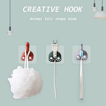 Yitexin 3 Pack Multi-Purpose Animal Tail Hooks, Cartoon Adhesive Wall Mount Hook, Cute Toothbrush Holder, Kitchen Bathroom Utility Hanger for Hanging Towel Key Hat, Cable Holder Organizer (3 Color)