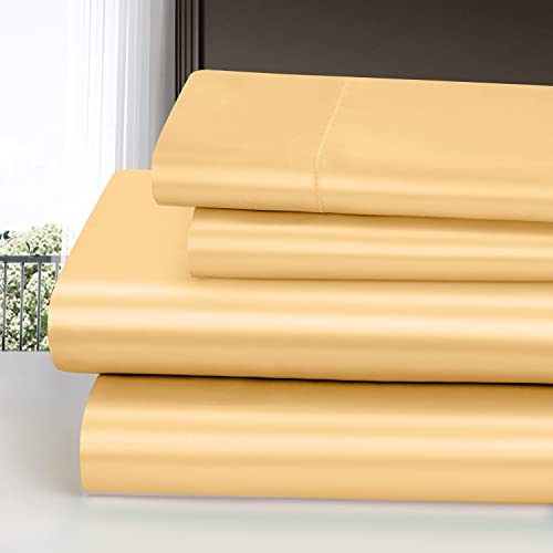 Homiest 3pcs Satin Sheets Set Luxury Silky Satin Bedding Set with Deep Pocket, 1 Fitted Sheet + 1 Flat Sheet + 1 Pillowcase (Twin Size, Gold) - color: Gold, size: Deep pocket - Twin size