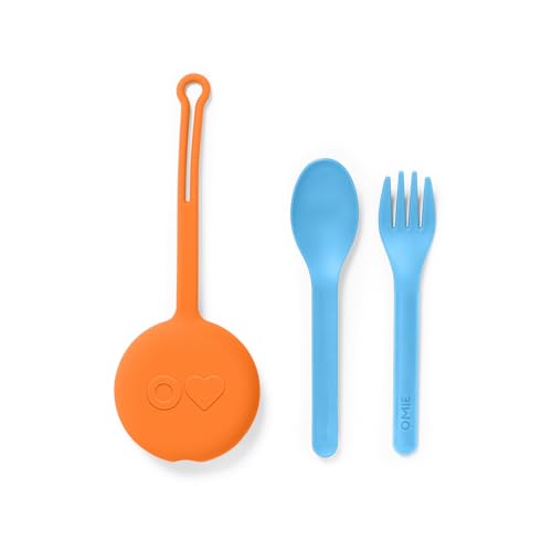 Omie OmieBox Kids Utensils Set with Case - 2 Piece Plastic, Reusable Fork and Spoon Silverware with Pod for Kids (Sunrise) - color: Sunrise, size: Age: 3+ Years