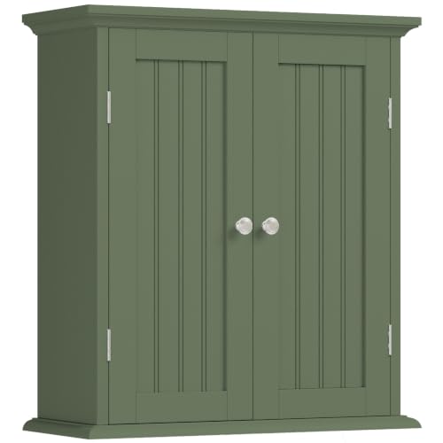 ChooChoo Bathroom Wall Cabinet, Over The Toilet Space Saver Storage Cabinet, Medicine Cabinet with 2 Door and Adjustable Shelves, Cupboard, Green - color: Green, size: 8.8"D x 21.1"W x 24"H
