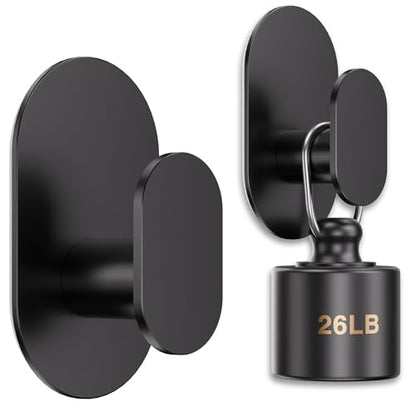 Aikzik Adhesive Hooks, 26LB Extra Strong Heavy Duty Wall Hooks for Hanging Coat, Robe, Towel, Dogs' Leads and Collars Stainless Steel Waterproof Stick on Bathroom/Shower, Door - 2 Pack (Matte Black) - color: Black-2