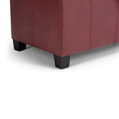 SIMPLIHOME Dover Storage Ottoman Bench - 36 inch Wide Upholstered Vegan Leather Rectangular Lift-Top Ottoman in Radicchio Red, Contemporary Bench for Living Room with Safety Hinges - color: Radicchio Red