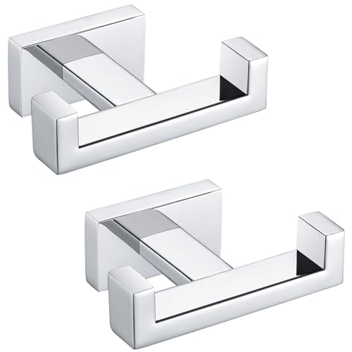 Angle Simple Double Towel Hooks, SUS 304 Stainless Steel Robe Coat Wall Hooks for Bathroom, Polished Chrome, 2 Pack - color: Polished Chrome, size: 2 Pack