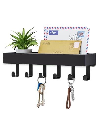 Key Holder Wall Mount Adhesive Magnetic - Hanging Key Hooks with Mail Organizer for Wallet House Accessories - Keys Hanger Rack with Shelf for RV Camper Entryway Door Home Living Room Decor Black - color: Black, size: Medium
