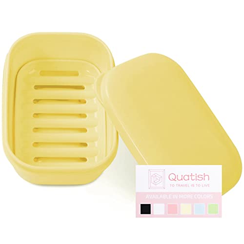 Quatish Leakproof Soap Dish with Lid & Draining Layer, Shatterproof Travel Bar Soap Holder Case Container, Portable Travel Size Toiletries Essentials for Camping, Gym, Bathroom, Yellow - color: Yellow, size: Medium