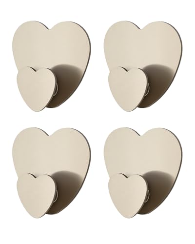 Heart Hooks Multipurpose Hooks 4 Coat Hooks with Adhesive Backing Damage-Free Hanging and No Tools for Jewelry, Necklaces, Hats, Bags, Dog Leashes, Scarves (Silver)