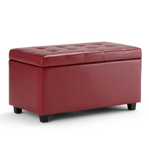 SIMPLIHOME Cosmopolitan Storage Ottoman - 34 inch Wide Upholstered Vegan Leather Rectangle Storage Ottoman Bench in Red, Transitional Tufted Ottoman for Living Room or Entryway with Lift-Up Lid - color: Red Vegan