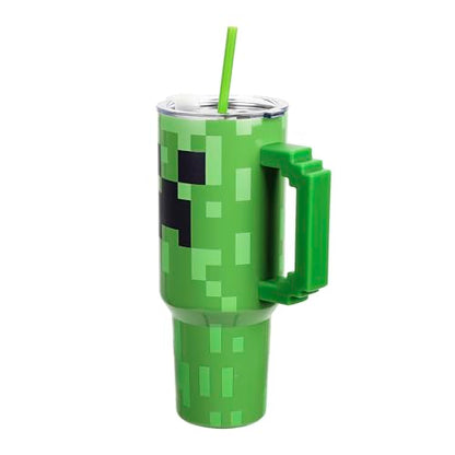Bioworld Minecraft Creeper Ultimate 40 Oz. Stainless Steel Tumbler With Pixelated Handle - color: Minecraft Creeper Ultimate Green
