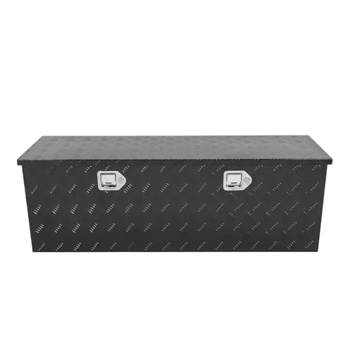 Black 48 Inch Truck Chest Tool box Heavy Duty Aluminum Stripes Plated Pick Up Truck Bed Box Waterproof RV Toolbox Storage with Side Handle and Lock Keys –48"x14"x16" - color: Black, size: 48"x14"x16"