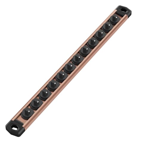 WORKPRO Magnetic Socket Organizer, 1/4-Inch Drive Aluminum Alloy Socket Rail, Heavy Duty Socket Holder, Socket Rack Kit 1/4-Inch x 12 Clips Champagne (Socket not Included) - color: Champagne, size: 1/4" DR