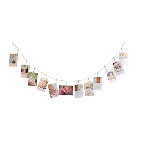 Multi-Purpose Steel Wall Hanging Photo Display Cable Wire Rod with 12 Adjustable Clips for Hanging Photos Notes Postcard and Artworks (Round) - size: Round