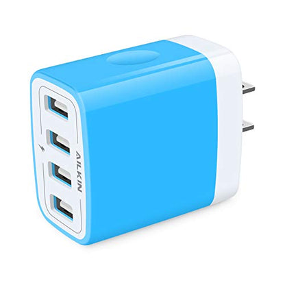 Wall Charger, USB Charger Adapter, 4.8A 4Multi Port Fast Charging Station | Power Base Block Plug Cube Brick for iPhone, iPad, Samsung Galaxy, Moto, Google Pixel, Kindle Fire Plug Cargador Carro - color: Blue