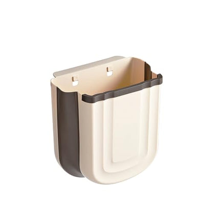Kitchen Hanging Trash Can, 2.4 Gallon / 9L Collapsible Waste Bin, Small Kitchen Compost Bin for Food Scraps, Wall Mounted Garbage Can for Bathroom, Car, RV(Khaki) - color: Khaki