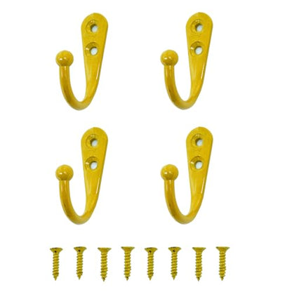 4 Pcs Wall Mounted Hooks for Bedroom,Bathroom,Kitchen,and Cabinet Hangers (with 8 Screws)-Yellow - color: Yellow