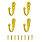 4 Pcs Wall Mounted Hooks for Bedroom,Bathroom,Kitchen,and Cabinet Hangers (with 8 Screws)-Yellow - color: Yellow