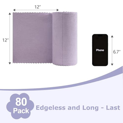 Jessy Home 80 Pack Microfiber Cleaning Cloth Roll Reusable Paper Towels 12"x12" Tear Away Cloth, Microfiber Towels for Cars, Wash Cloths, Lint Free Rags for House, Kitchen,Window,Cleaning Supplies - color: Light Purple