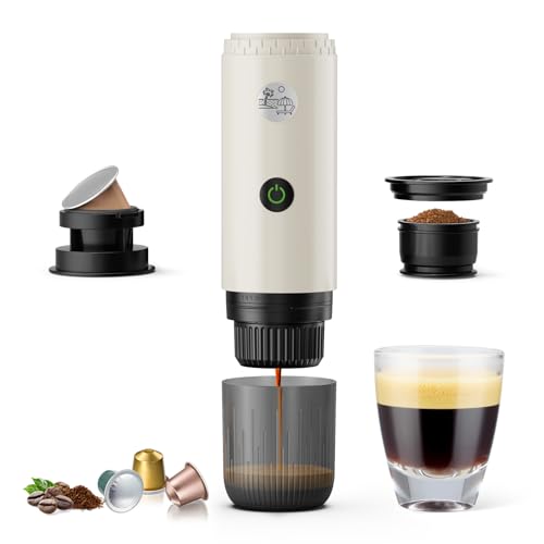 RECAFIMIL Portable Espresso Machine, Travel Coffee Maker for Camping, Car Coffee Maker Self-Heating with USB-C, 2 in 1 With Ground Coffee & NS Capsule for RV, Hiking, Office Gifts for Men(White) - color: WHITE