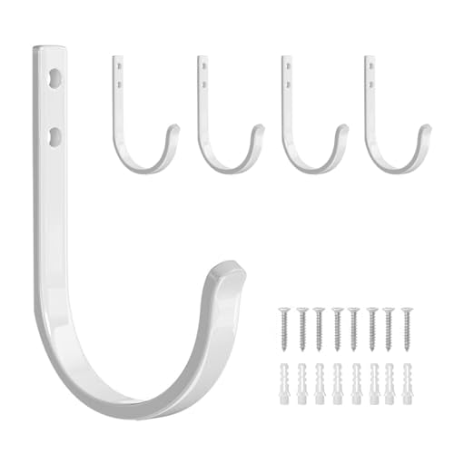 4 Pack Wall Hooks，Metal Hooks Hold up to 22 LB，Hooks Wall Mount for Hanging Towel/Coat/Bag/Keys/Cups，Ideal for Bathroom，Outdoor，Closet，Kitchen, Garage, White - color: White