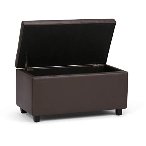 SIMPLIHOME Cosmopolitan Storage Ottoman - 34 inch Wide Upholstered Vegan Leather Rectangle Storage Ottoman Bench in Chocolate Brown, Transitional Tufted Ottoman for Living Room with Lift-Up Lid - color: Chocolate Brown