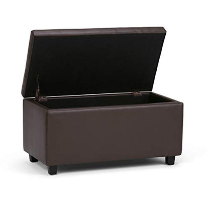 SIMPLIHOME Cosmopolitan Storage Ottoman - 34 inch Wide Upholstered Vegan Leather Rectangle Storage Ottoman Bench in Chocolate Brown, Transitional Tufted Ottoman for Living Room with Lift-Up Lid - color: Chocolate Brown