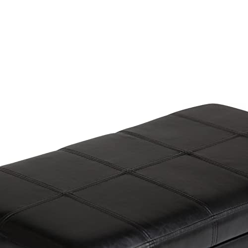 SIMPLIHOME Amelia Storage Ottoman - 33 inch Wide Vegan Leather Rectangle Storage Ottoman Bench in Midnight Black, Transitional Ottoman for Living Room with Nailhead Trim and Lift-Up Lid - color: Midnight Black