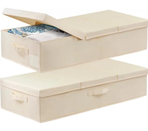 Large Wedding Dress Preservation Box ,2 Pack Underbed Storage Containers with Lids and Handles, Fits Wedding Gowns, Blankets, Comforters, Quilts & Bedding - color: Beige-2 Pack, size: 6 Inch Tall