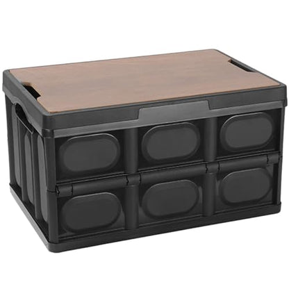 FOMIYES Foldable Camping Storage Box with Lid, Small 38.5x27x21cm Plastic Organizer Bin for Clothes and Sundries, Portable Collapsible Storage Container for Outdoor and Vehicle Use