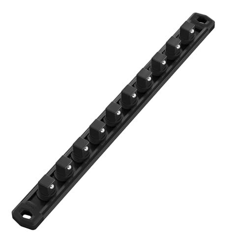 WORKPRO Magnetic Socket Organizer, 1/2-Inch Drive Aluminum Alloy Socket Rail, Heavy Duty Socket Holder, Socket Rack Kit 1/2-Inch x 10 Clips Black (Socket not Included) | ‎Magnetic Socket Rail, Rotatable & Moveable Clips - color: Black, size: 1/2" DR