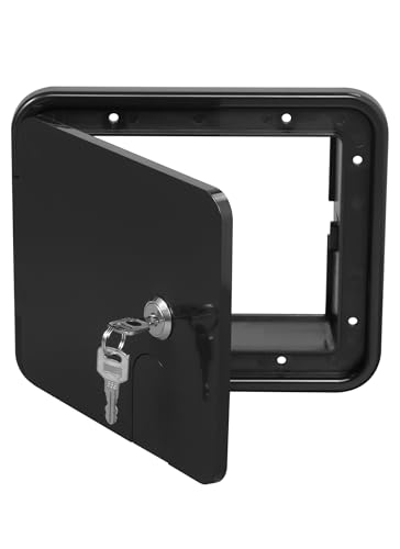 RV Access Door, RV Electrical Cord Trailer Power Cord Hatch Cable Cover Camper Hose Storage Door RV Compartment Door, Black Middle Size with 2 Keys - color: Black, size: Middle