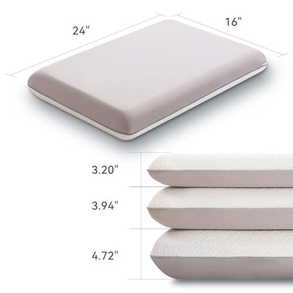 Memory Foam Thin Pillows for Sleeping,3.25'' Orthopedic Cervical Neck Pillow with Two-Sided Reversible Cover,Medium Firm Gusseted Gel Pillows for Back & Side Sleepers - size: 24*16*3.25’‘