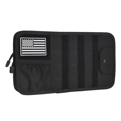 BXBXHD Molle Car Sun Visor Organizer, Car Accessories with Zipper Visor Storage Pouch & Glasses Clip, Molle Panel for Tactical Gears, Fits Most Vehicles, SUVs, Trucks(Black)