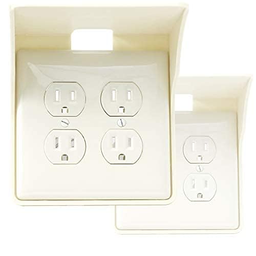 Power Perch Double Outlet Shelf Organizer for Alexa Echo Dot Speakers, Phone - Wall Outlet Holder with Cord Storage Strap - Socket Shelf Bathroom Kitchen Counter Charging Station - Almond 2 Pack - color: Almond, size: Double Outlet 2 Pack