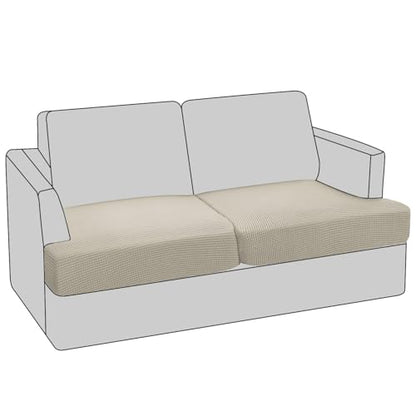 PrinceDeco Stretch T Cushion Loveseat Slipcovers Loveseat Couch Cover for 2 Cushion Sofa Seat Cover with Elastic Bottom Pets Friendly Jacquard Small Checked,Island Fossi - color: Island Fossi, size: 2 Cushion Sofa